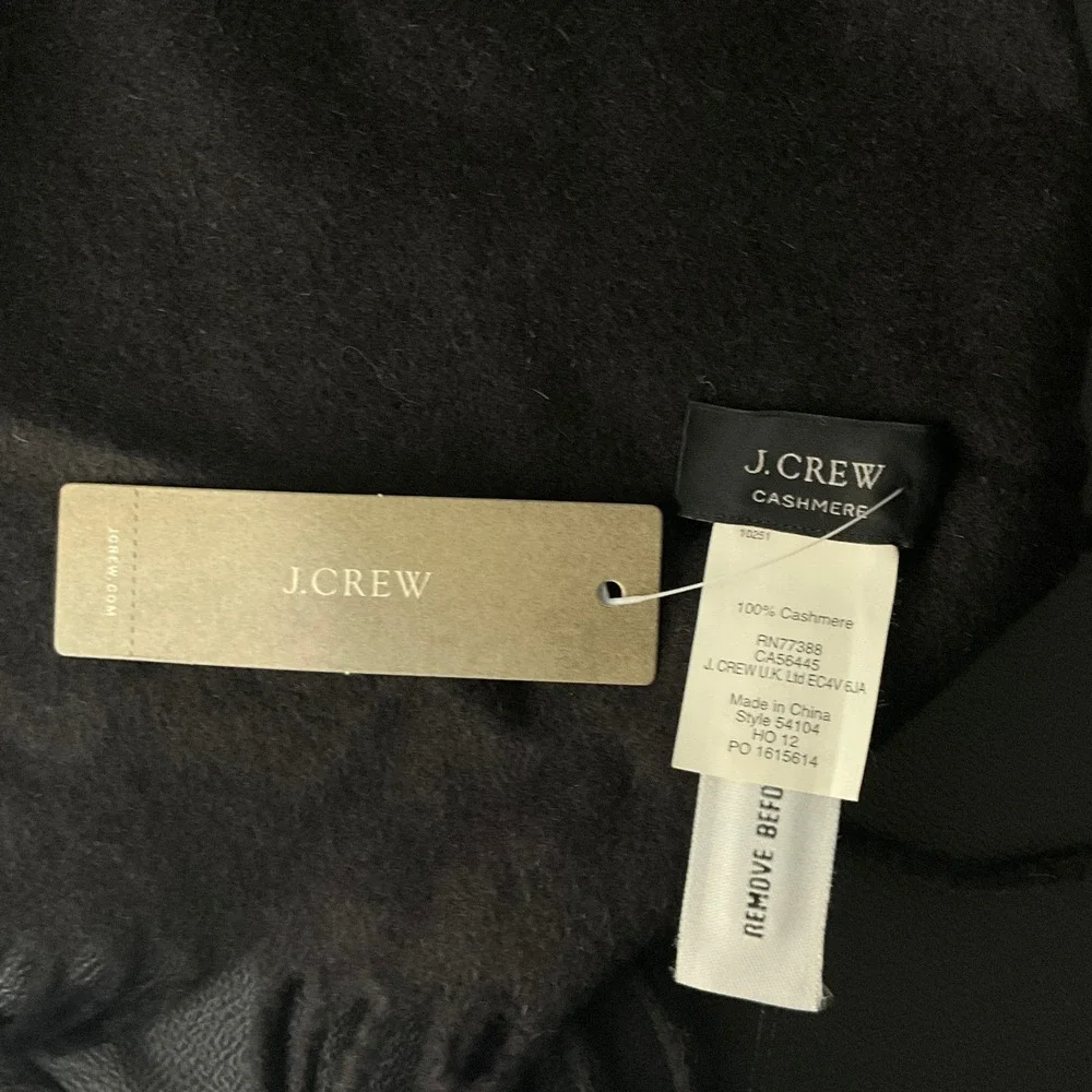 J.Crew 100% Cashmere Scarf‎ Black Fringe Trim New With Tags Wrap NEW